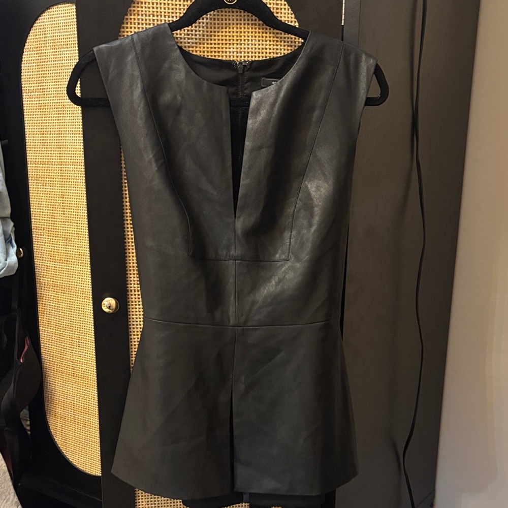BCBGMaxAzria Black Leather Sleeveless Jacket